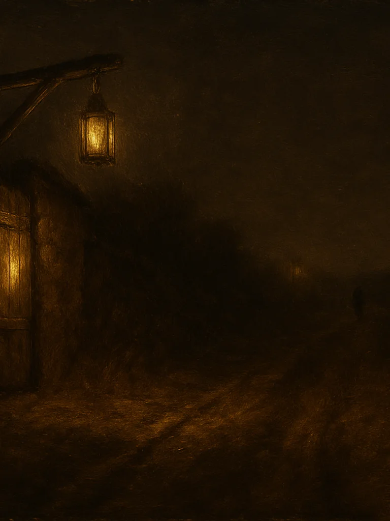 A lantern-lit road out of the Lantern's Watch, into the Verge.